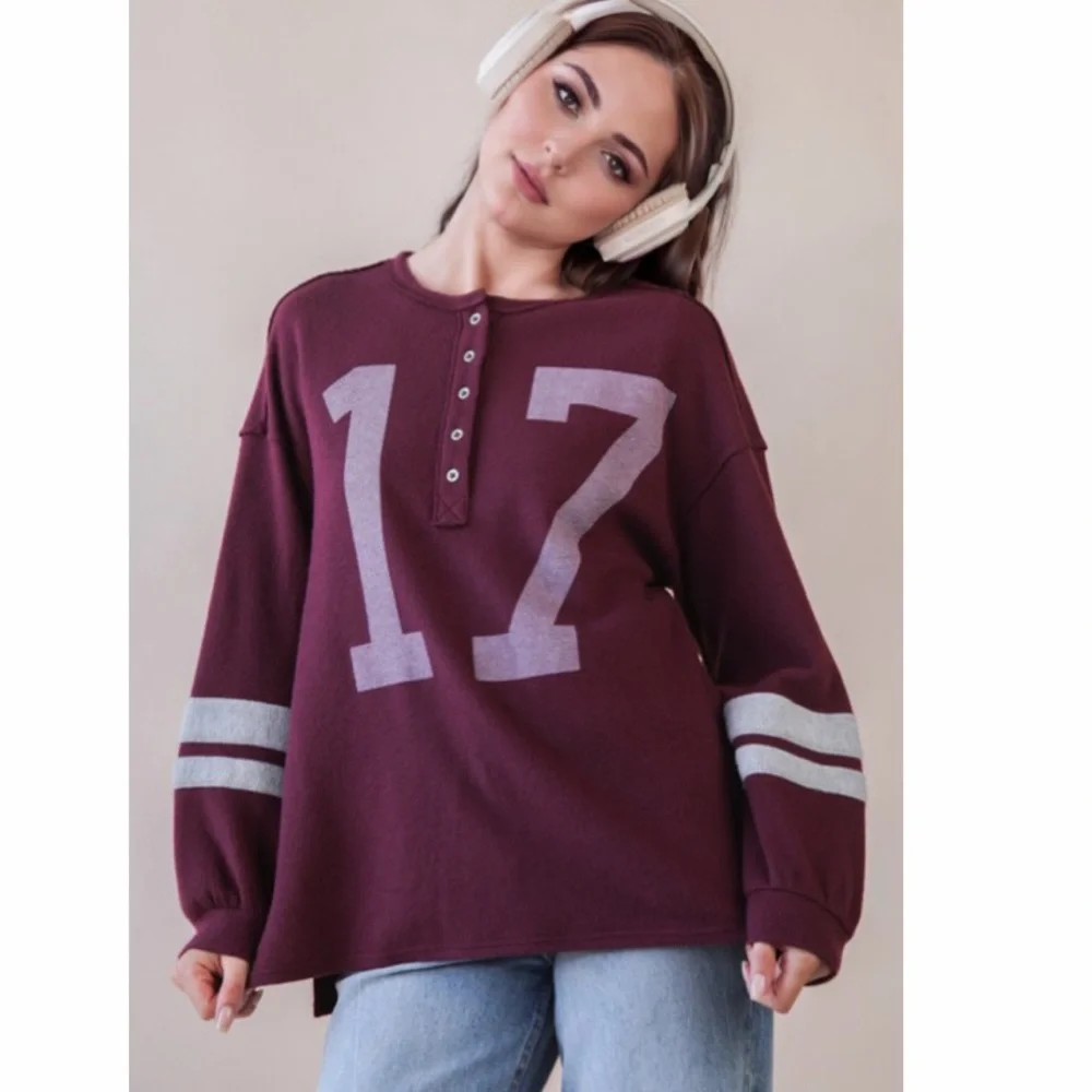 NEW! Burgundy Oversized Graphic Soft Graphic Knit Top! - Picture 3 of 5